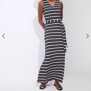 WHBM White House Black Market Striped Maxi Dress Removable Belt 4 Striped